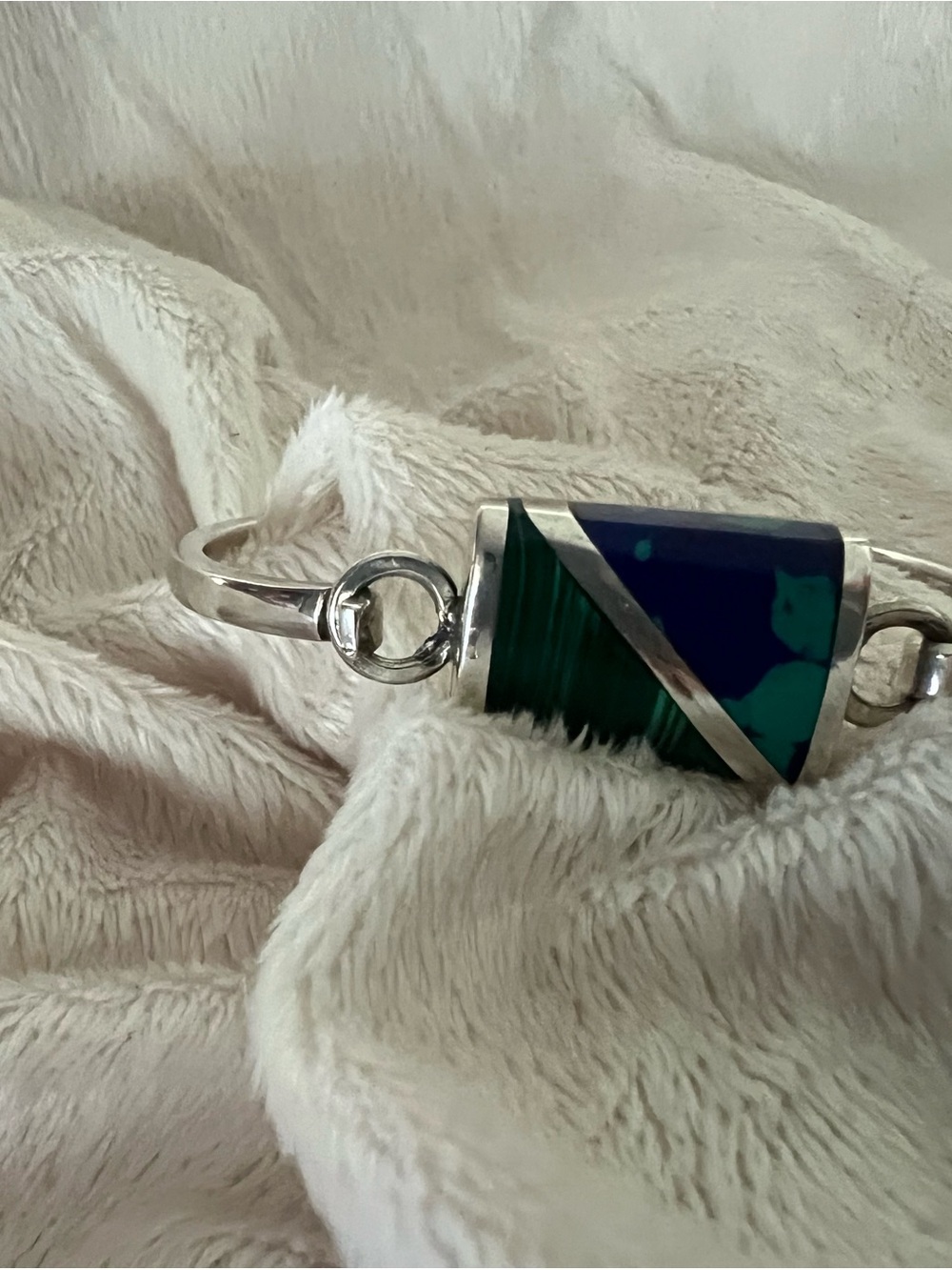 Silver Bracelet with Blue and Green Inlay